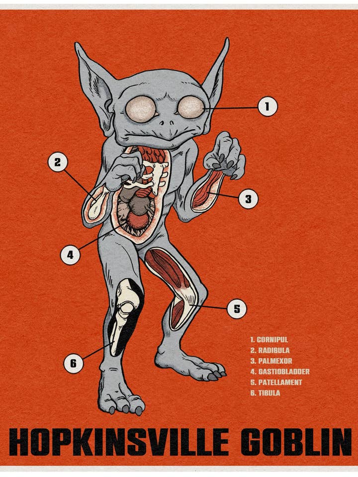 Hopkinsville Goblin Anatomy Print for wholesale by Parade of Ghouls