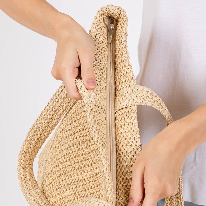 Sensibling Corp. - Wholesale Beach Bag - Solid Crochet Straw Tote Bag / Beach Bag