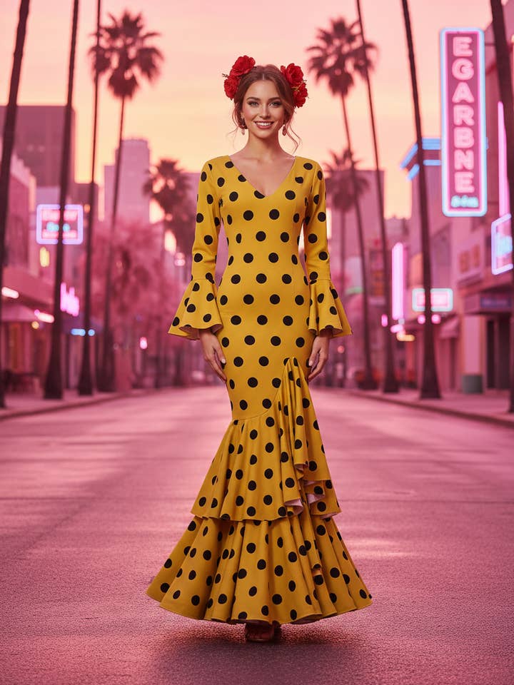 EMMA WU DESIGN X FLAMENCA MUSTARD FLAMENCA DRESS M0491 for wholesale by EMMA WU DESIGN