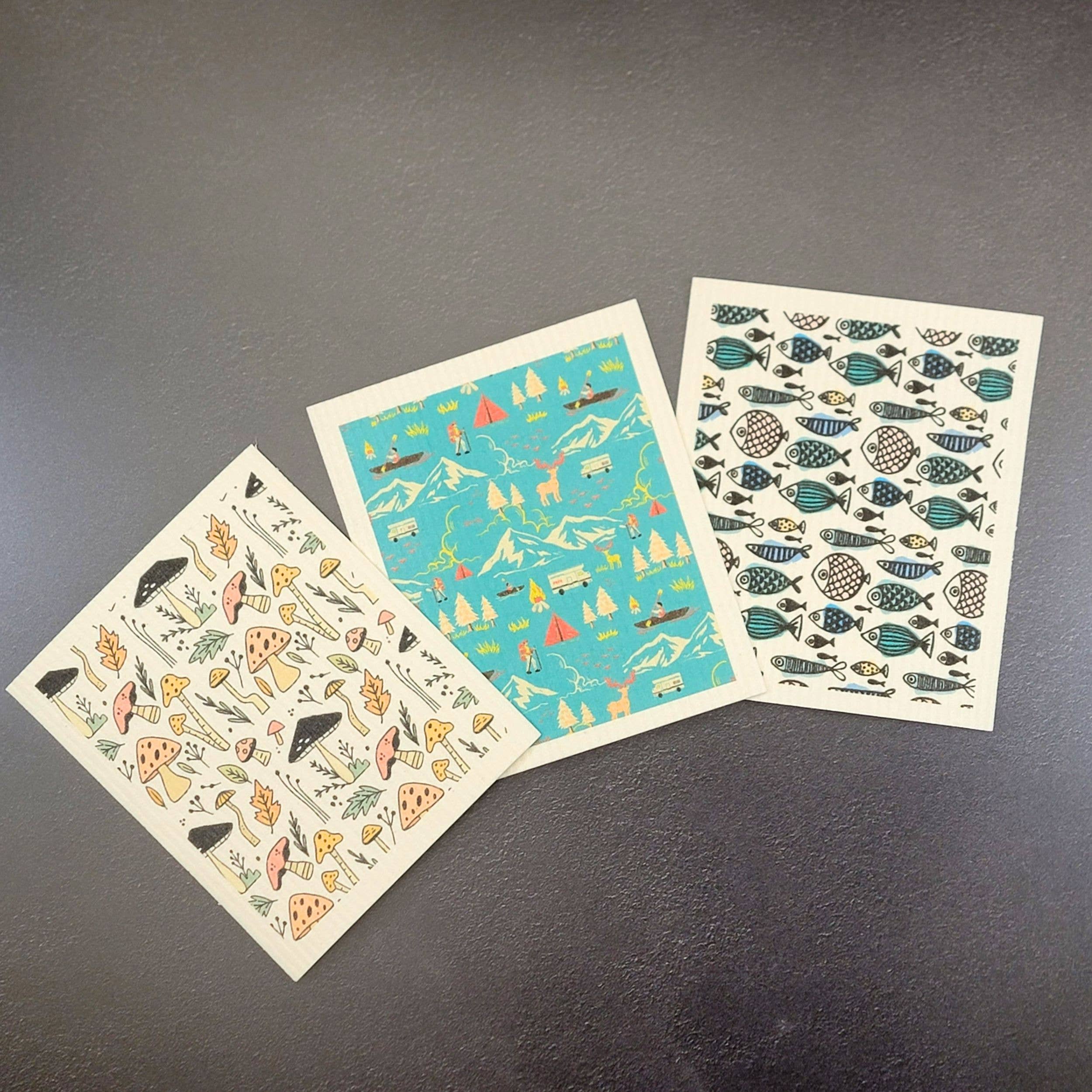 Driftless Studios - Vente Torchon - Torchons à vaisselle suédois à motif de champignons d'été - Éponge3