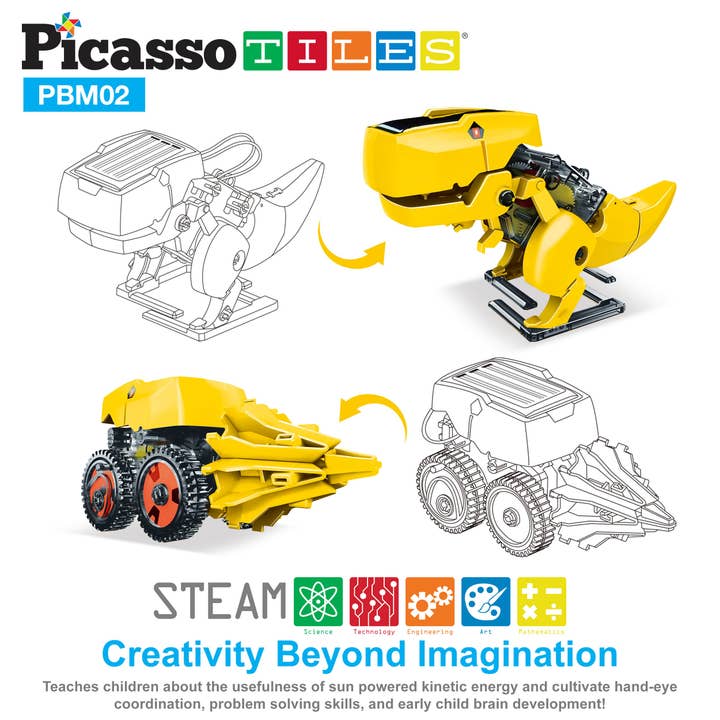 PicassoTiles - Wholesale Building Set - Kids - Solar Powered Dinosaur Robot