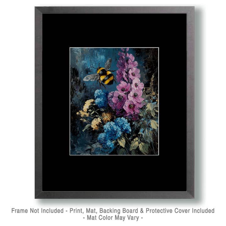 Mowbi - Wholesale Art Print - Vintage Bumble Bee - Animal Still Life Wall Art Prints – 8″x10″ Artwork for 11″x14″ Frame
