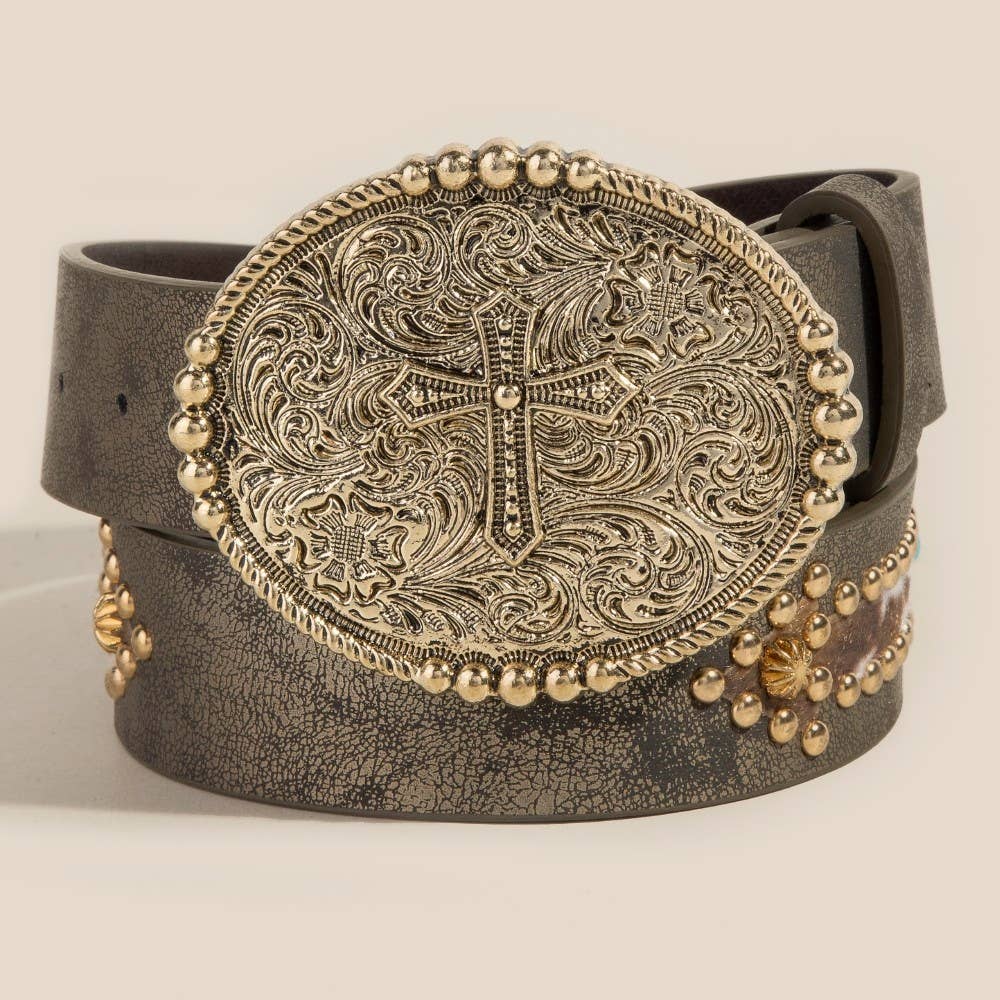 Anarchy Street - Wholesale Belt - Women's - Vegan Leather Embroidered Cowboy Buckle Belt1