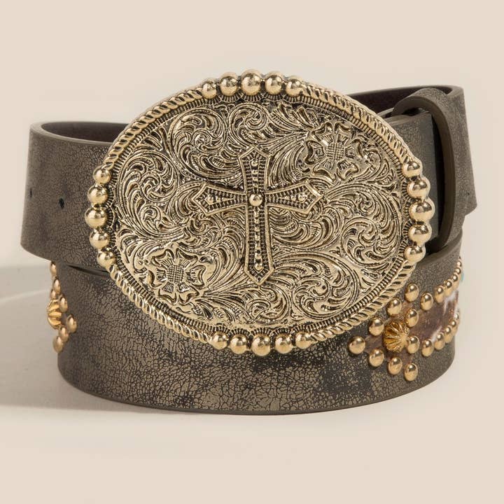 Anarchy Street - Wholesale Belt - Women's - Vegan Leather Embroidered Cowboy Buckle Belt1