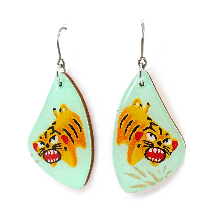 Tiger titanium dangle earrings for wholesale by autumn + tree