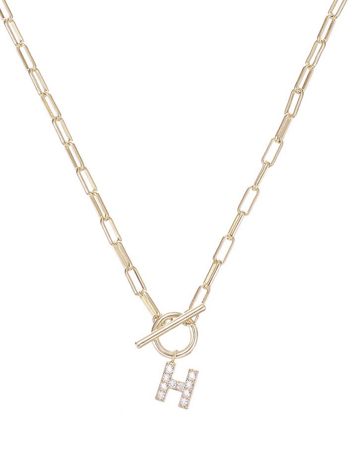 Sparkle Mini Toggle Initial Halskæde i Guld (Flere Bogstaver) for engroshandel hos Natalie Wood Designs