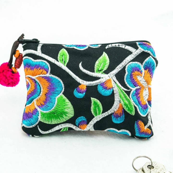 Embroidered Coin Purse Florals and Geometrics Assorted - Thailand for wholesale by Lumily