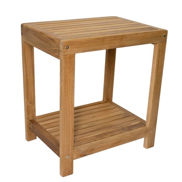 Nordic Style Natural Teak Spa Bench with Shelf – 18″ for wholesale by Nordic Teak