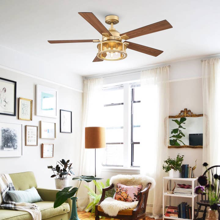 Brio Lighting - Wholesale Ceiling Fan - Ceiling Fan Farmhouse 52" Gold Reversible 5-Blade 3-Light3