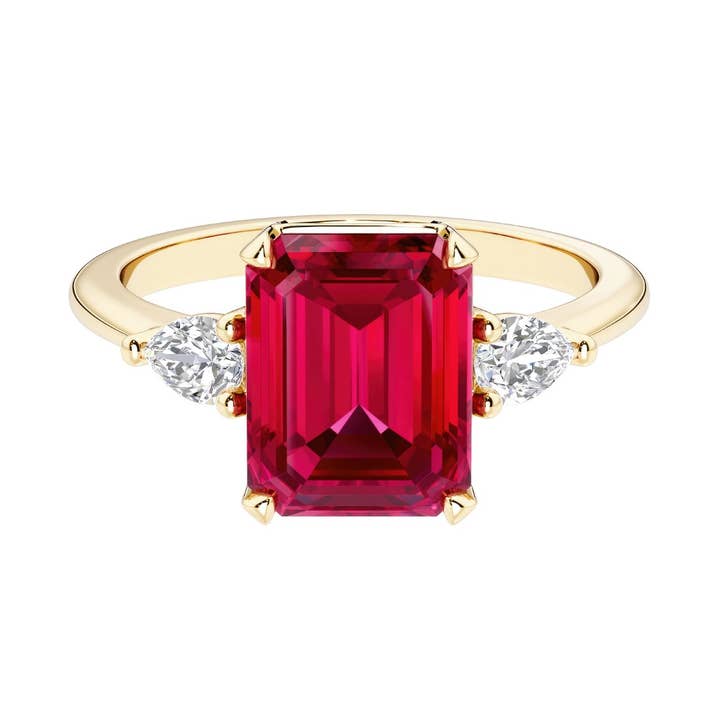 14k Gold 3,50 Ct Smaragdschliff Rubin & Birnenschliff Diamantring für den Großhandel von DV Custom Jewelry USA