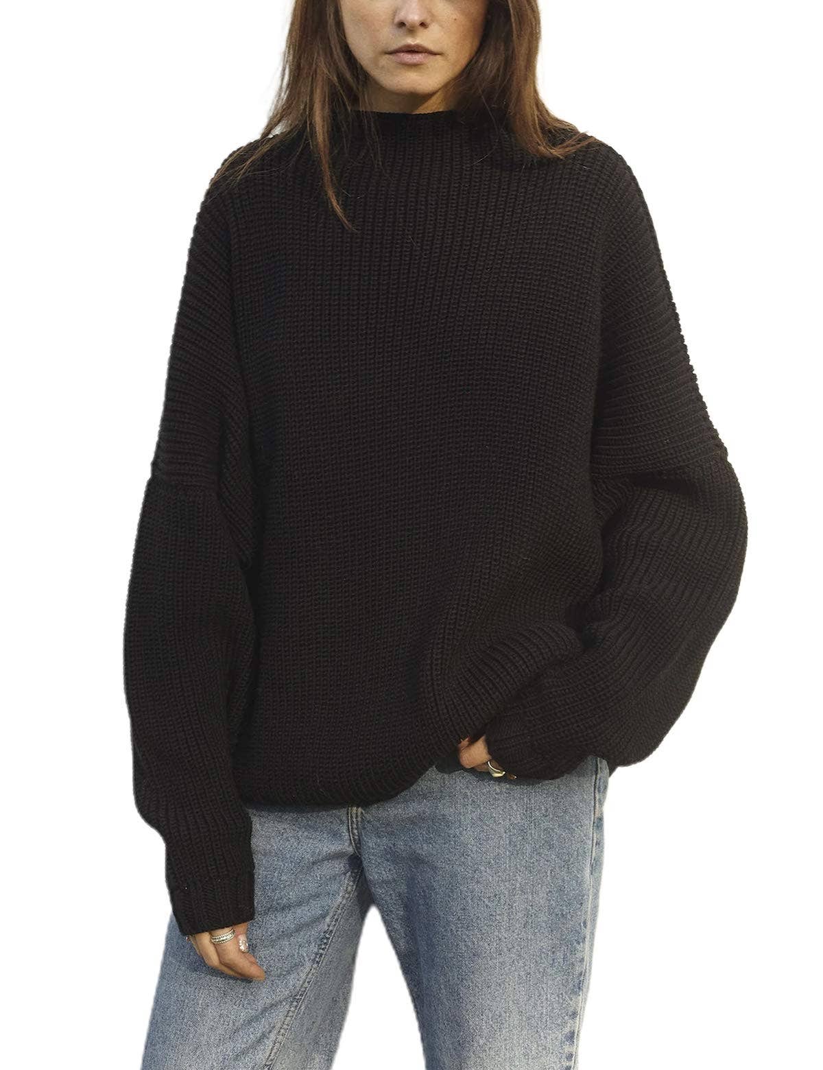 Chicto – Großhandel Strickpullover – Damen – Damen Oversized Pullover Fledermausärmel Stehkragen Jumper Oberteile14