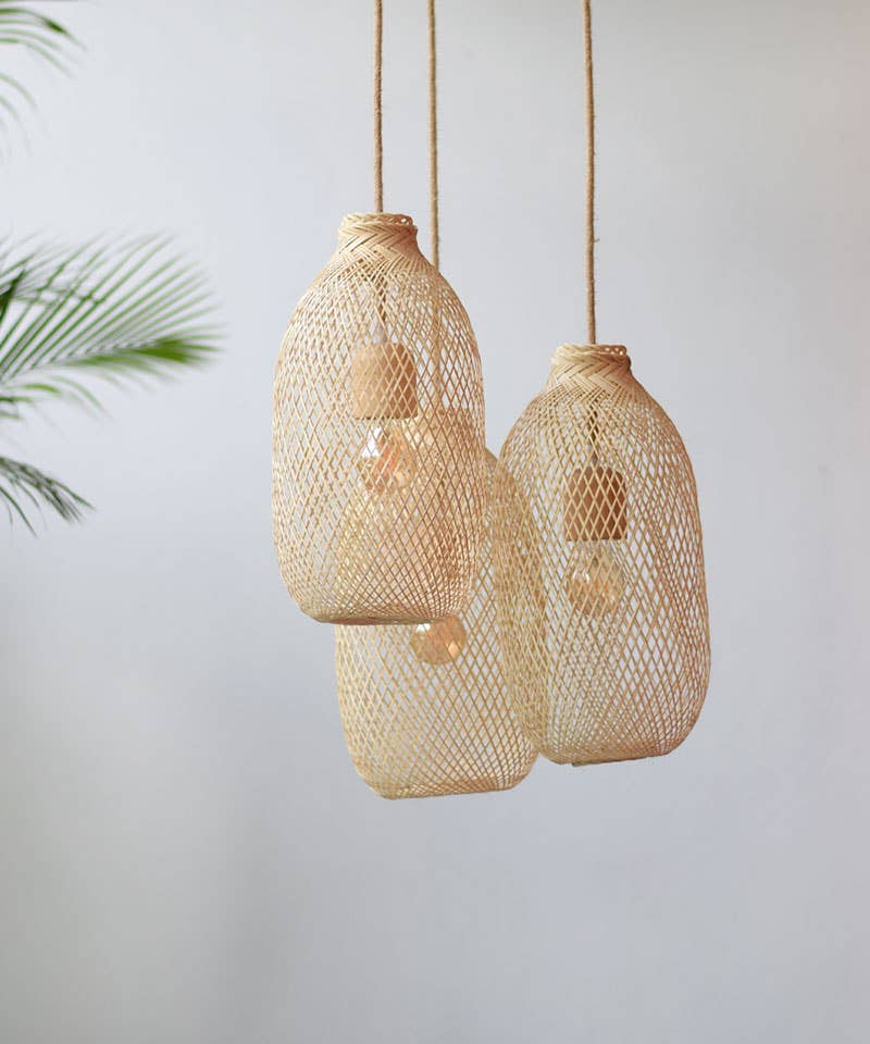 Lanna Passa - Wholesale Chandelier/Hanging Light - Wood & Rope Bamboo Pendant Light Set - Triple Cluster Canopy2