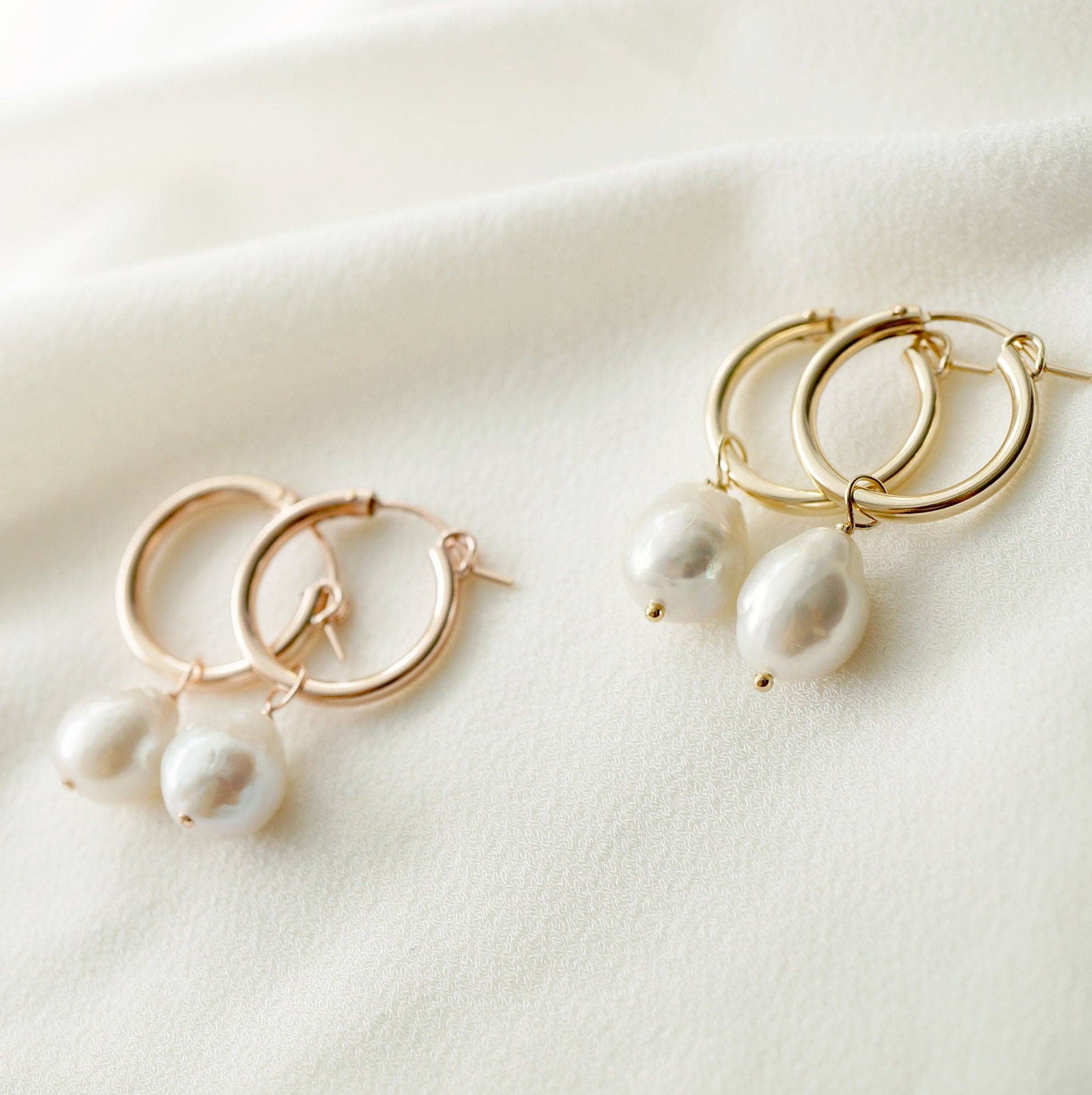 Hunter & Trove - Wholesale Hoop Earrings - Cultured Baroque Pearl 14K Gold Fi Hoop Earrings (Claudette)4