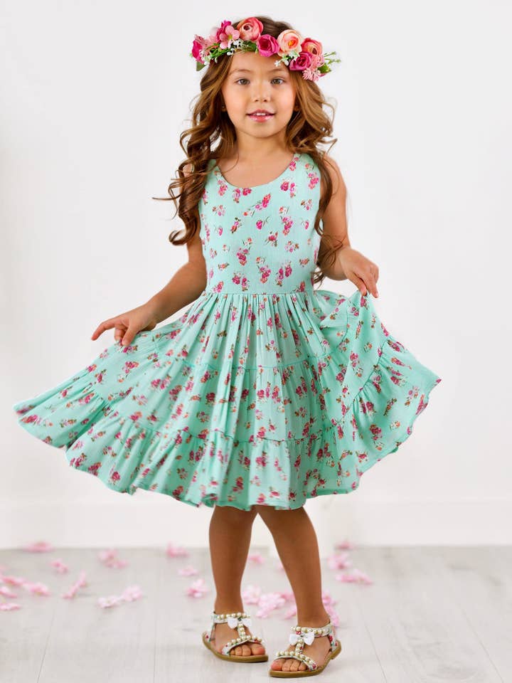 Boho Mint Floral Casual Spring Dress for wholesale on Faire
