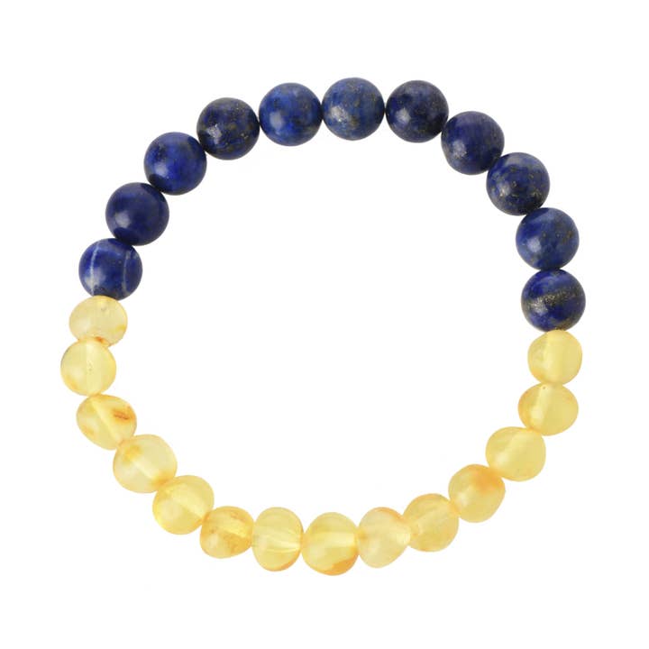 Citron barok poleret rav & Lapis Lazuli perler armbånd f for engroshandel hos The Natural Amber
