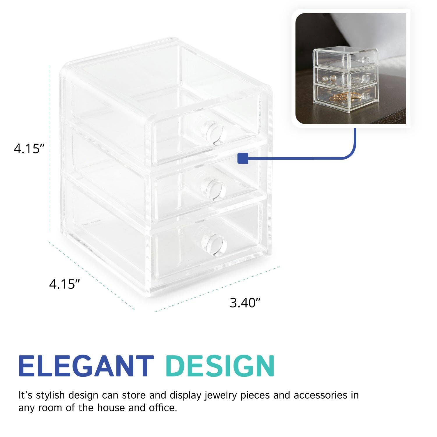 Huang Acrylic - Wholesale Jewelry Box/Organizer - Medium 3-Drawer Chest1