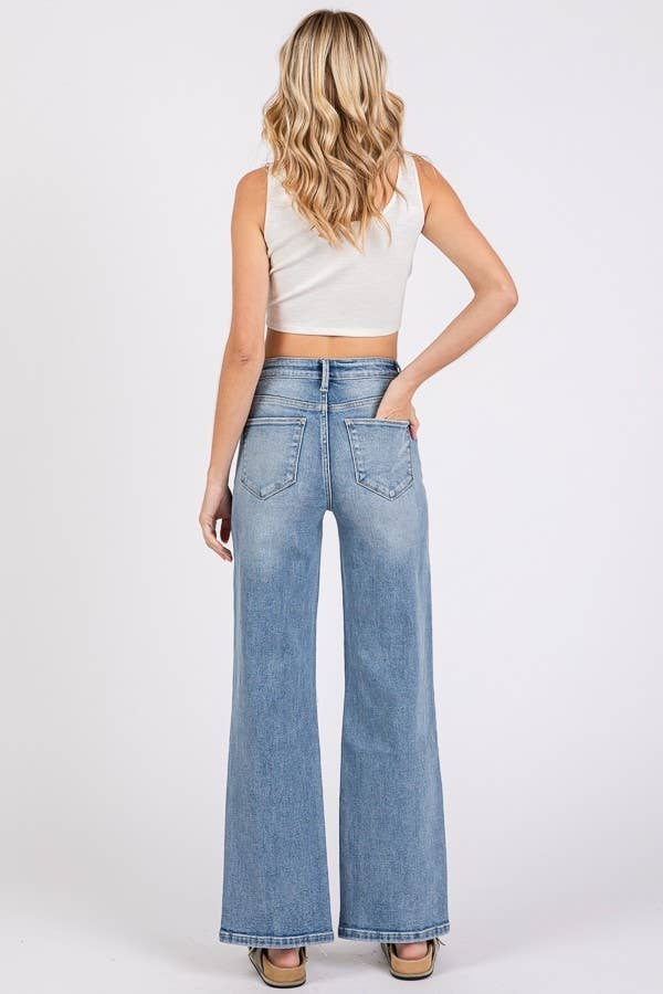 Petra153 - Wholesale Jeans - Women's - P1371W-MD HIGH RISE STRETCH SLIM WIDE LEG W/ DESTROYED HEM6