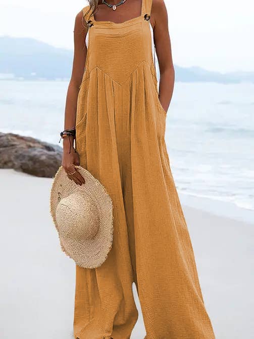 Sweetkama - Venta al por mayor Peto - Mujer - Mono suelto de crepé liso para mujer SKJ16226