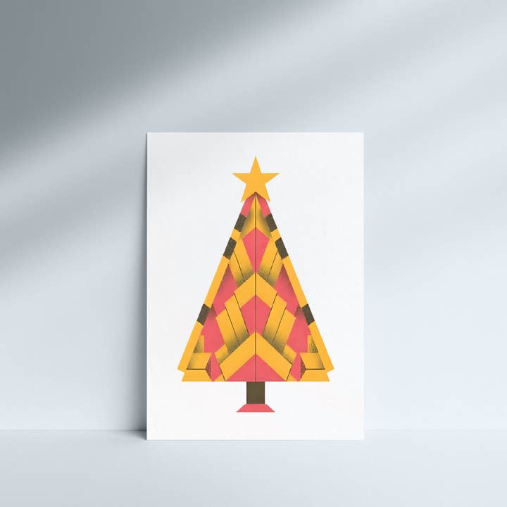 Cryptic Paper Co. - Wholesale Christmas Wall Art - Pink and Yellow Art Deco Christmas Tree Wall Art7