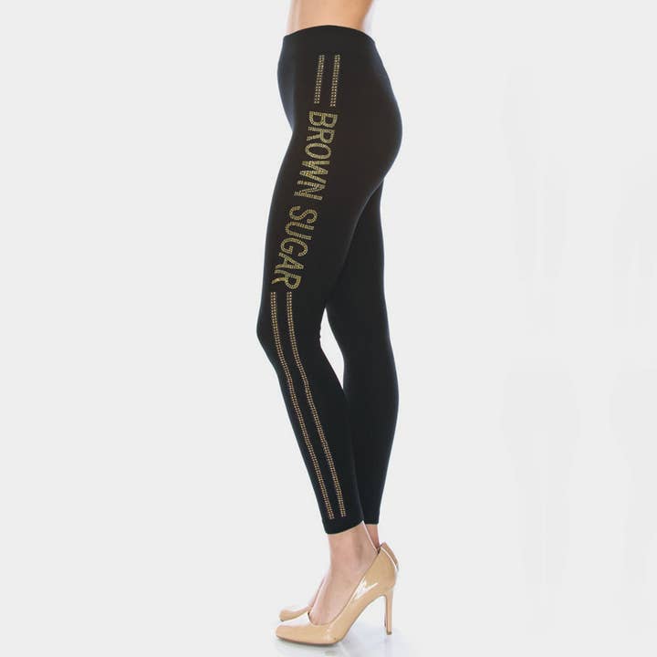 Leggings avec détails de lignes ornées 'Brown Sugar' pour la vente par Sensibling Corp.