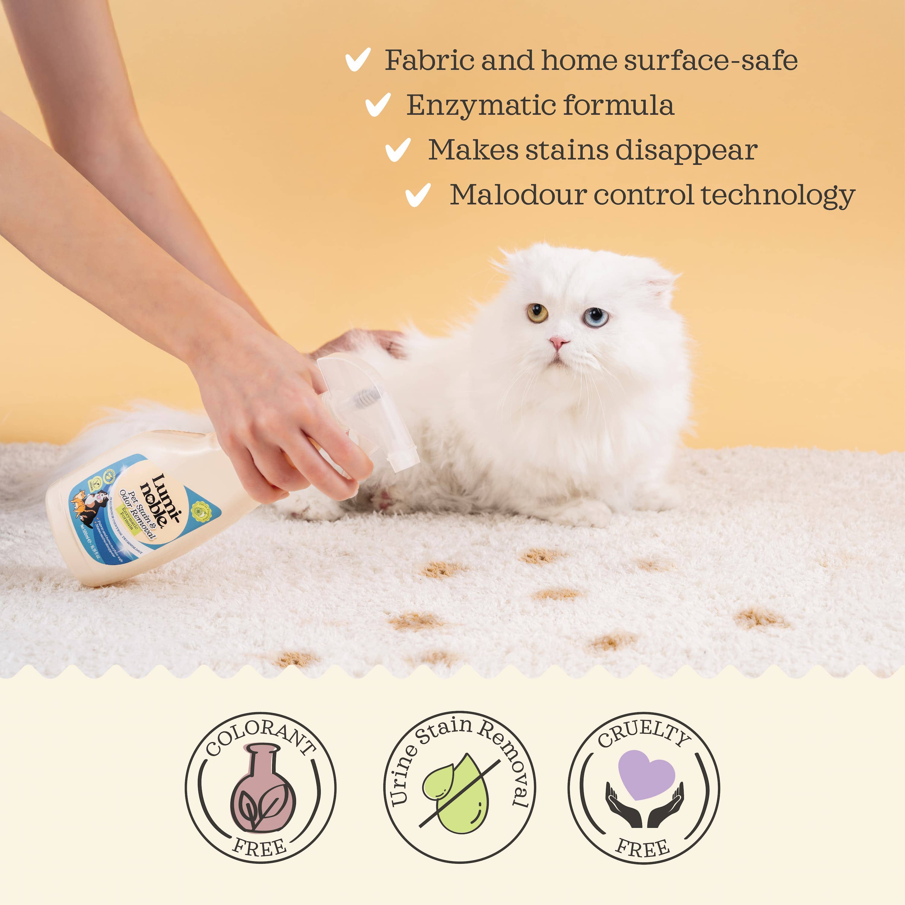 Lumi-noble - Wholesale Pet Cleaning Supplies - Stain & Odor Remover Spray – Enzyme Powered Cleaner for Carpets, Furniture, Bedding & Floors | Natural & Vegan & Eco-Friendly | 16.91 fl.oz1