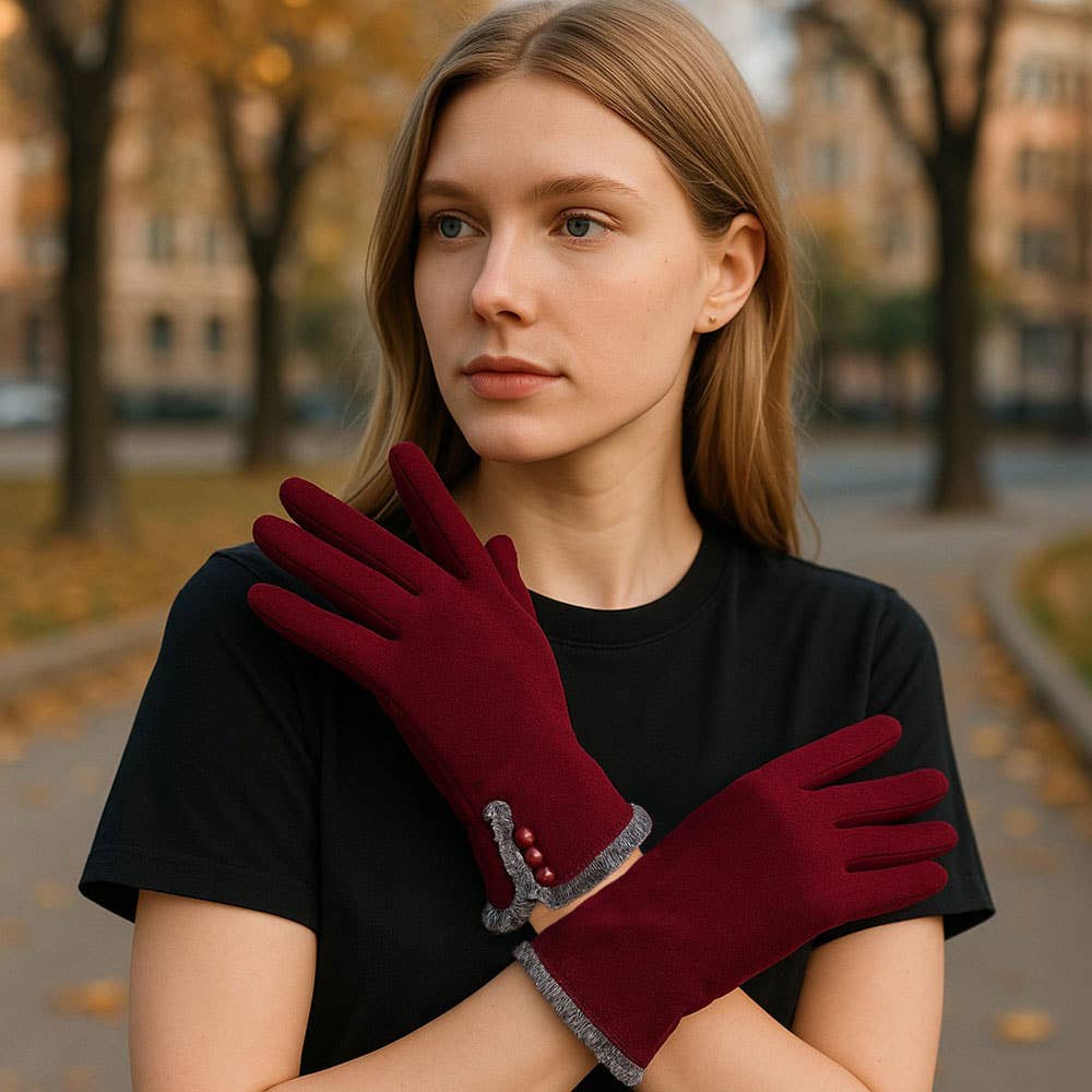 Sensibling Corp. – Engroshandel Handsker - Dame – 12Pairs - Vinterhandsker med falsk pelskant og knapdetalje, smart touch2