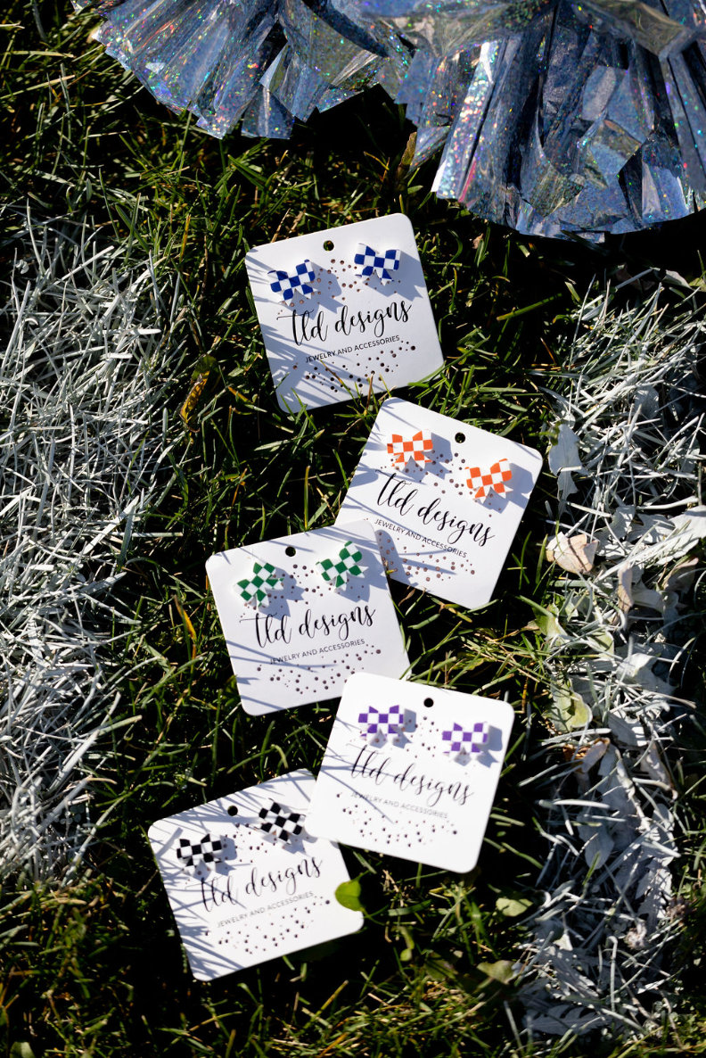 TLD Designs - Wholesale Stud/Post Earrings - Game Day Checkered bows14