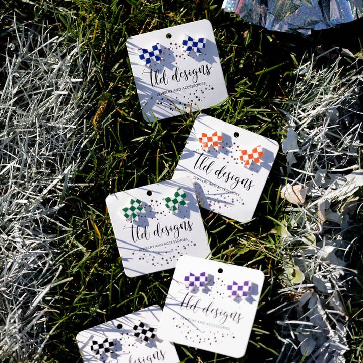 TLD Designs - Wholesale Stud/Post Earrings - Game Day Checkered bows14