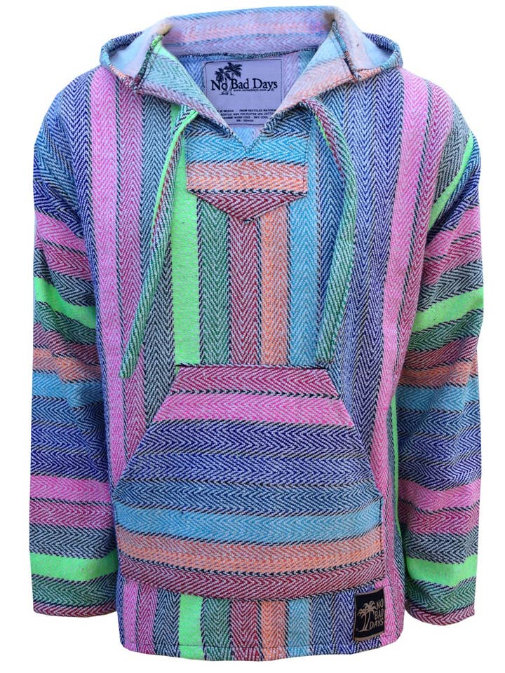 No Bad Days – Poncho - Mulher por atacado – Baja Hoodie Mexicano Poncho - Arco-Íris Menta Adulto Chevron1