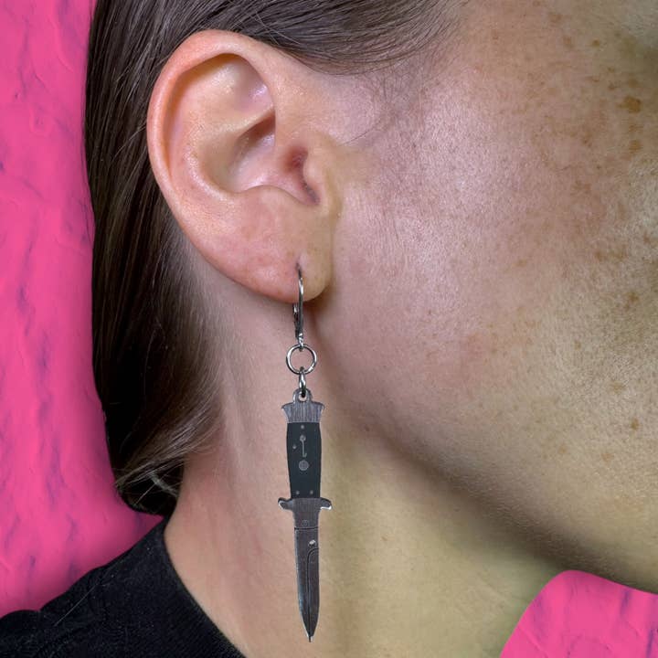 Vinca - Wholesale Dangle Earrings - A Knife Less Ordinary Dangle - Switchblade Hook Earrings