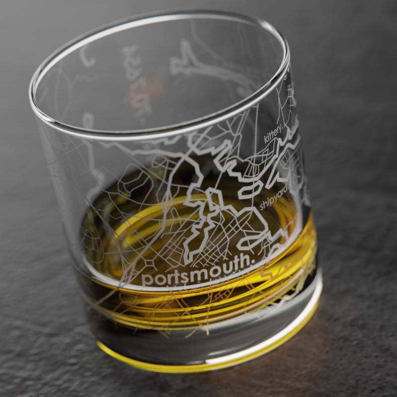 Well Told - Wholesale Cocktail/Liquor Glass - Portsmouth, NH City Map - Etched Whiskey Rocks Glass2