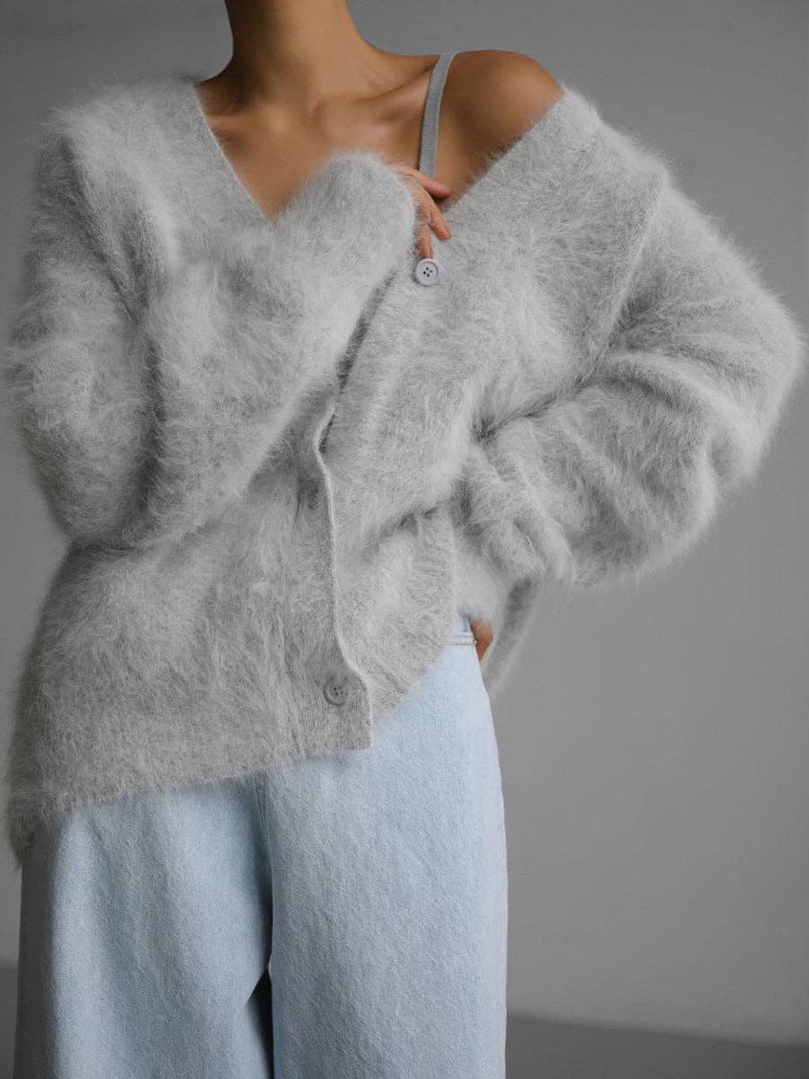 Suhkasana – Engroshandel Cardigan - Dame – Faux mink strikket oversized cardigan blød hyggelig sweater9