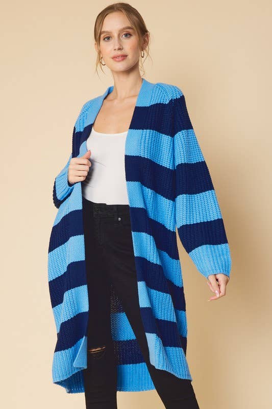 Peace Love Line - Wholesale Cardigan - Women's - STRIPED MIDI SWEATER CARDIGAN9