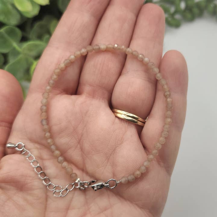 Meraki Gemstones - Wholesale Beaded Bracelet - Sunstone Bracelet Faceted 3MM w/Silver Color Clasp6