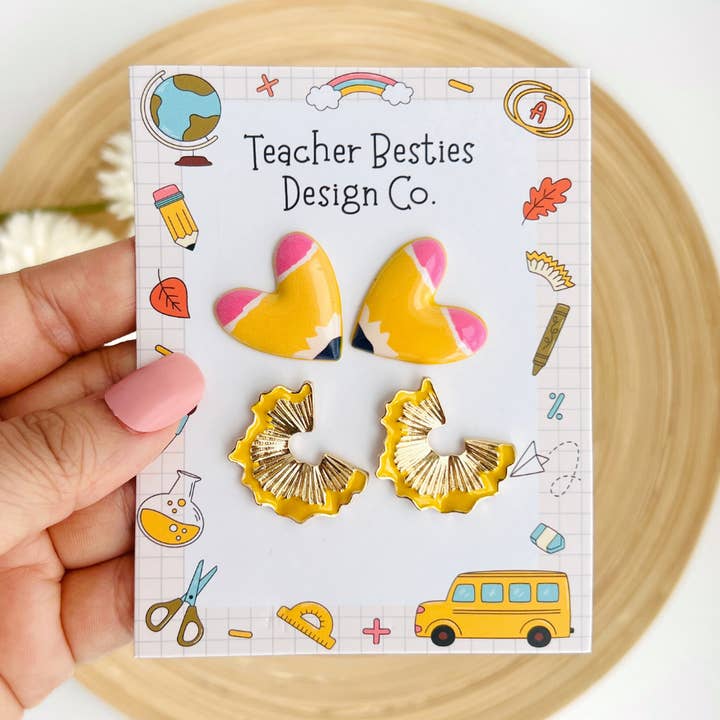 Pencil Heart and Shavings Earrings | Teacher Jewelry Gifts for wholesale by Tiny Gift Society