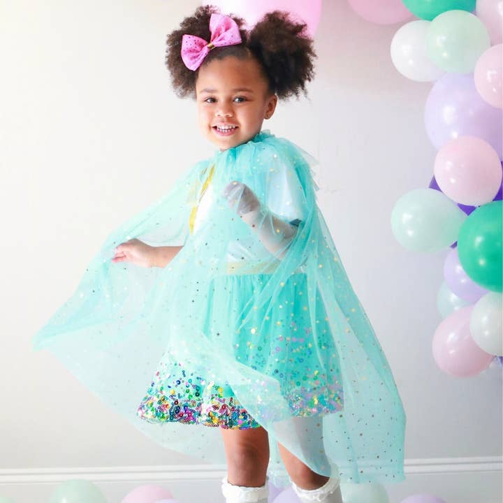 Sweet Wink – wholesale Cape – Child – Aqua Star Cape - Kids Dress Up Cape