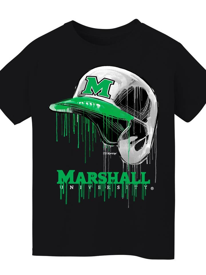Vive La Fete - Wholesale Screen Printed T-Shirt - Kids - Marshall University Thundering Herd MU Original Dripping Baseball Helmet T-Shirt Cotton by Vive La Fete1