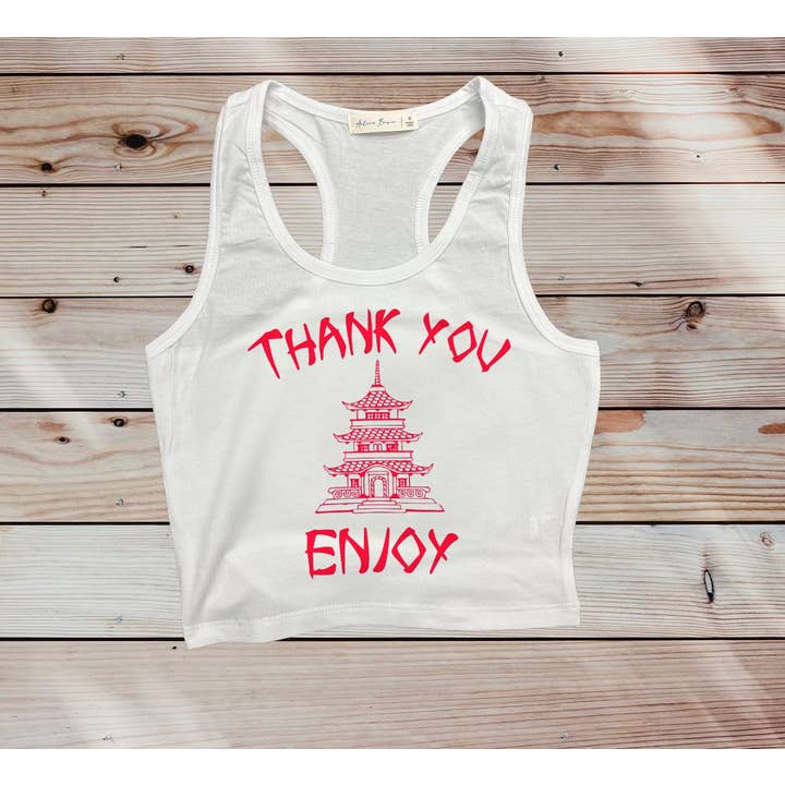 Thank You Enjoy Cropped Tank Top for wholesale by LA PRINT AND STITCH