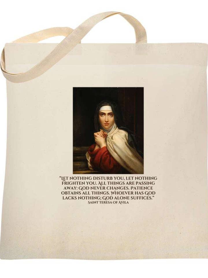 Saint Teresa Of Avila God Never Changes Canvas Tote Bag 6689 for wholesale by Sal Et Lux