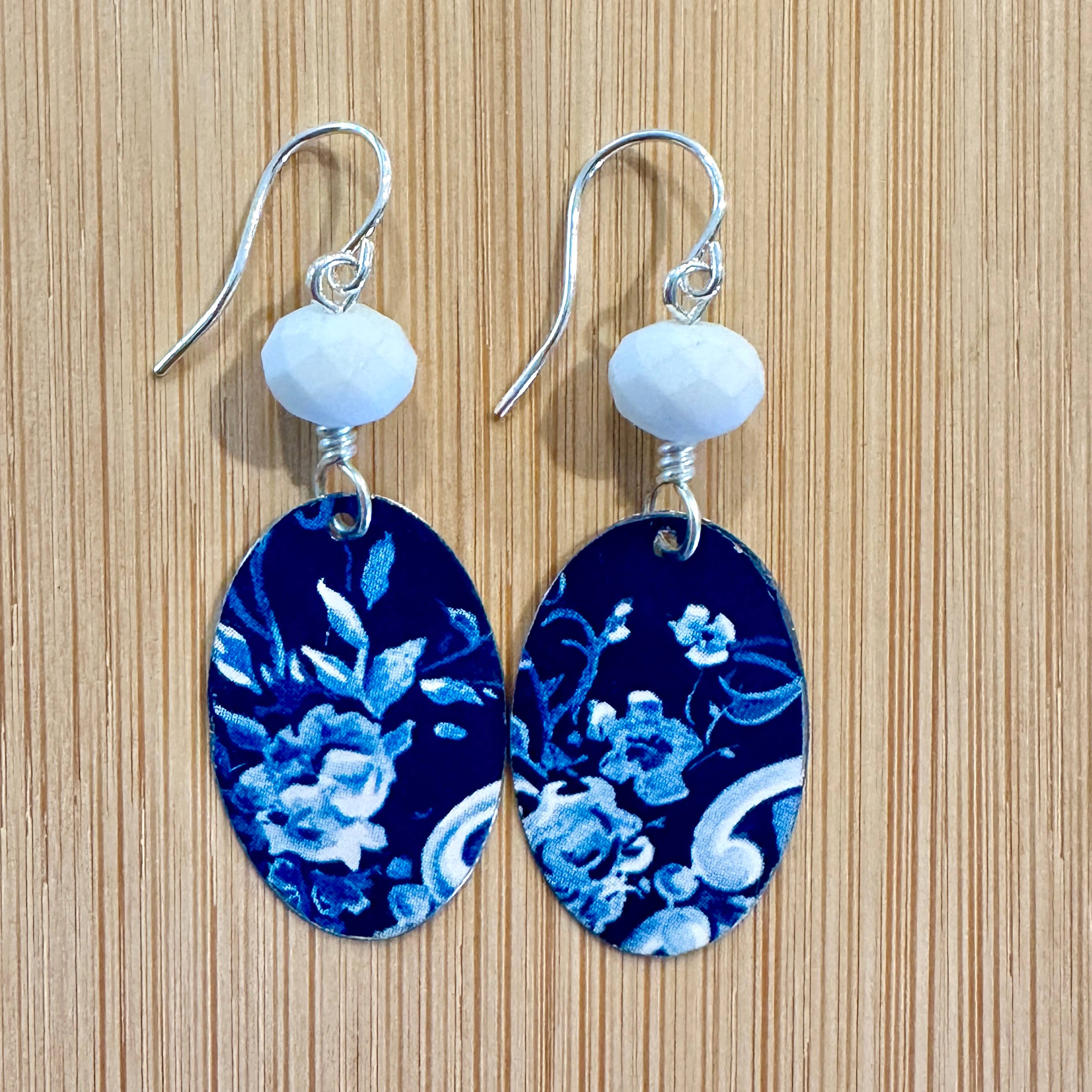 TTE Designs - Wholesale Dangle Earrings - Blue and White Chinoiserie Inspired Vintage Tin Earrings9