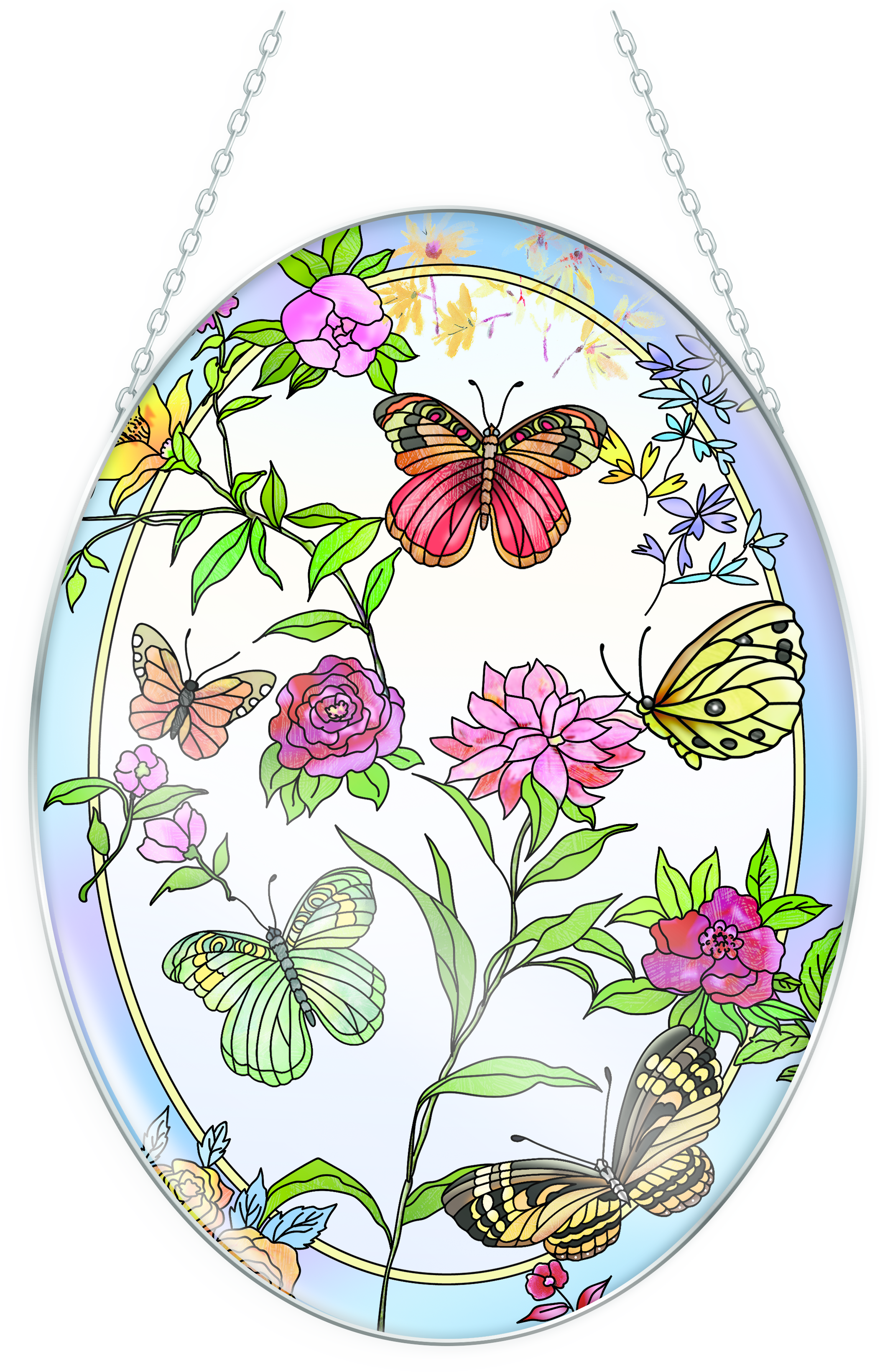 Bridgeton Hall – wholesale Suncatcher – Butterfly Dance - 9" x 6.5" Large Glass Oval Suncatcher0