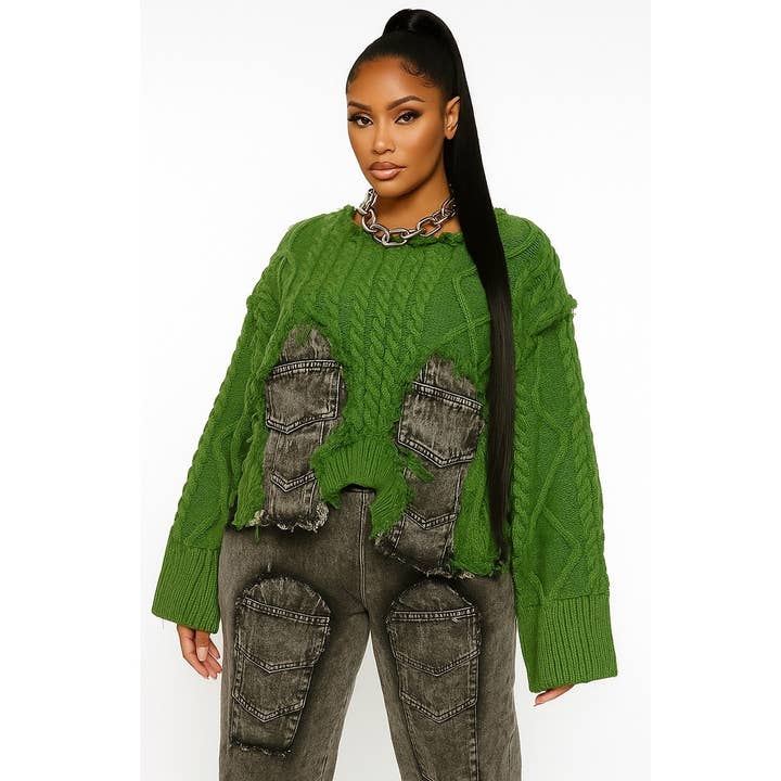 URBAN FRAY CABLE SWEATER for wholesale by Black Pearl Clothing