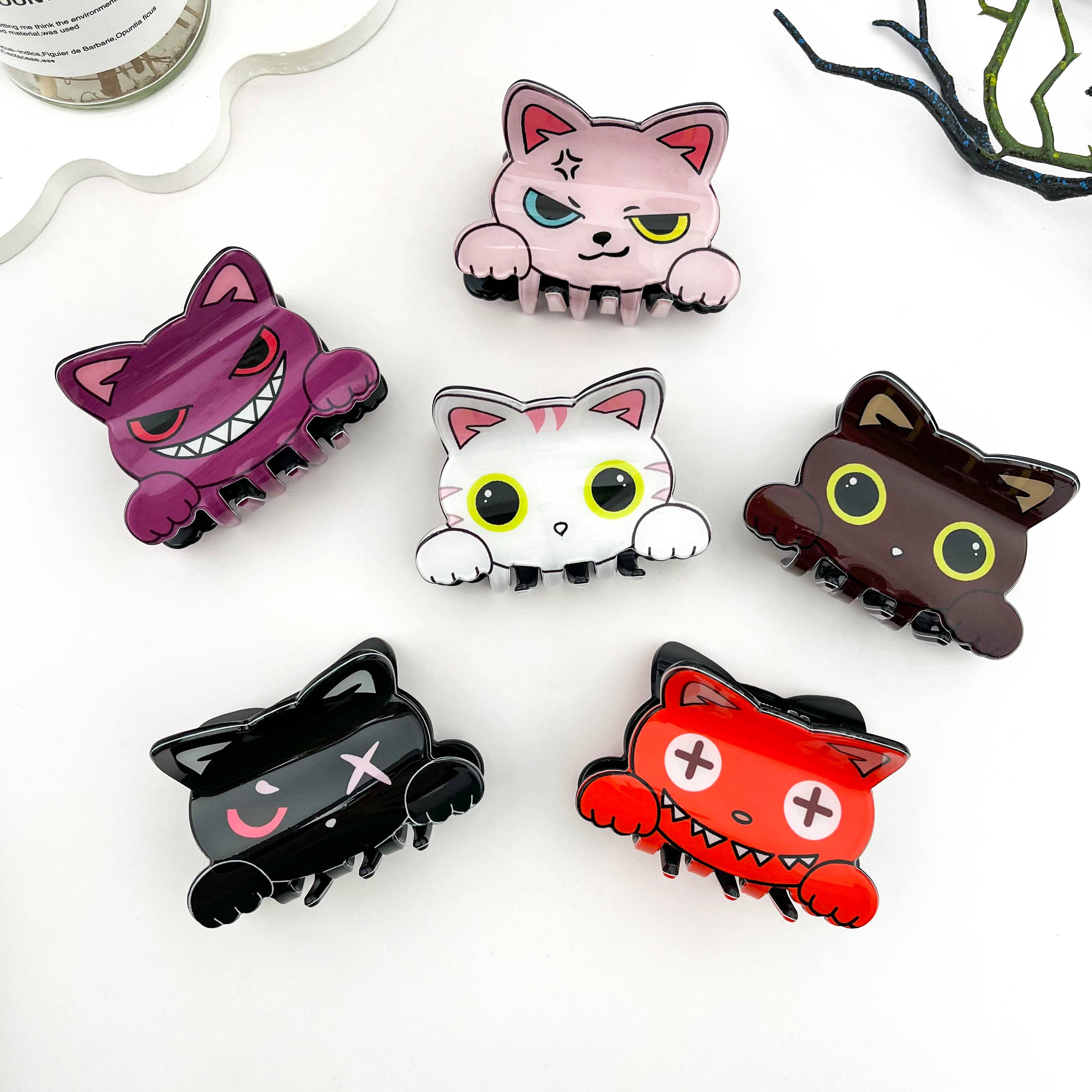 mildstyles - Vendita all'ingrosso Fermaglio per capelli - Donna - 😼 Fermaglio per Capelli in Acrilico a Forma di Testa di Gatto – Stile Carino e Stravagante9