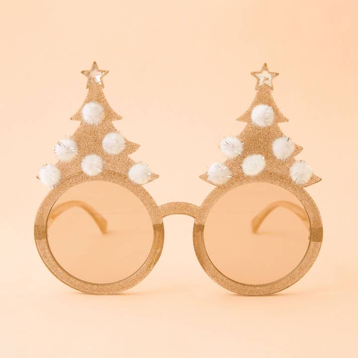 Lunettes de Noël en forme de sapin | Paillettes dorées pour la vente par Sunshine Studios
