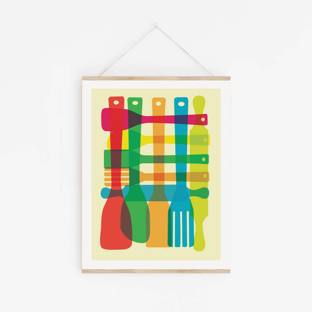strawberryluna - Wholesale Art Print - Kitchen Giclee Print - Utensil Stack - Poster Mid Century1