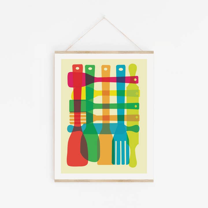 strawberryluna - Wholesale Art Print - Kitchen Giclee Print - Utensil Stack - Poster Mid Century1