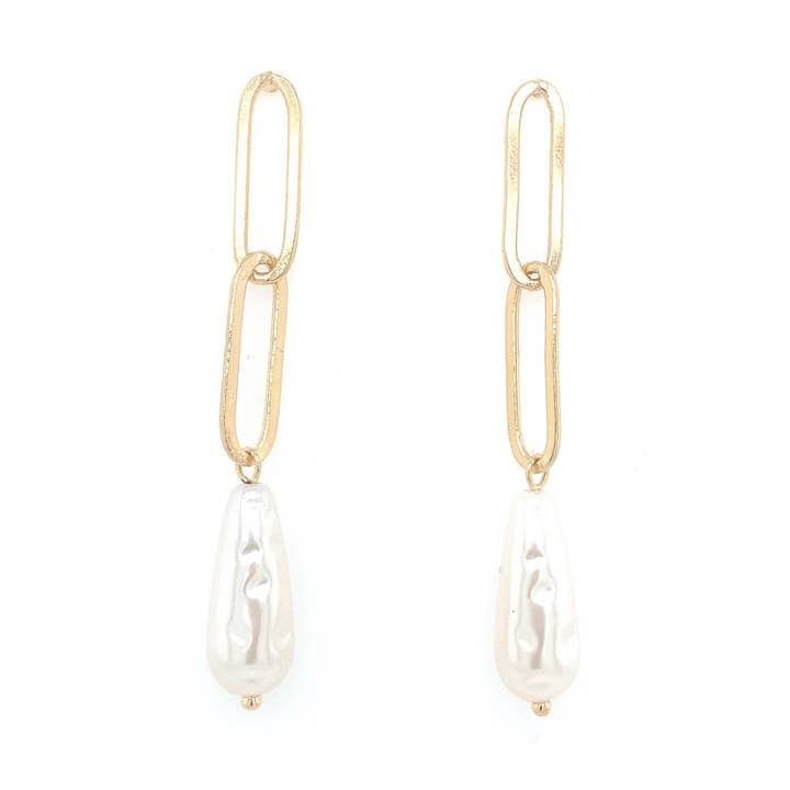 Paperclip Drop Pearl Earring for wholesale by Lacosta Jewelry Corp
