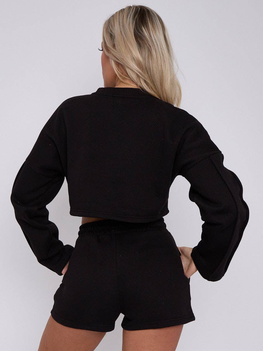 AX Labels - Wholesale Lounge Set - Women's - Seam Detail Oversized Crop Top & Shorts Fleece Co-ord53