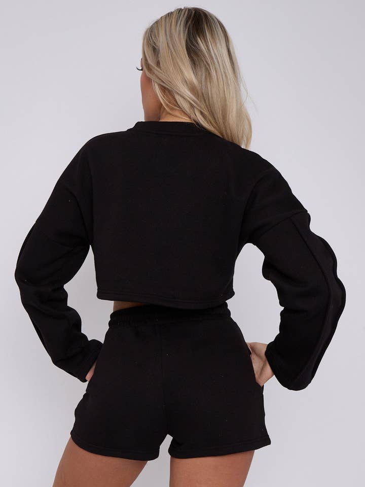 AX Labels - Wholesale Lounge Set - Women's - Seam Detail Oversized Crop Top & Shorts Fleece Co-ord53