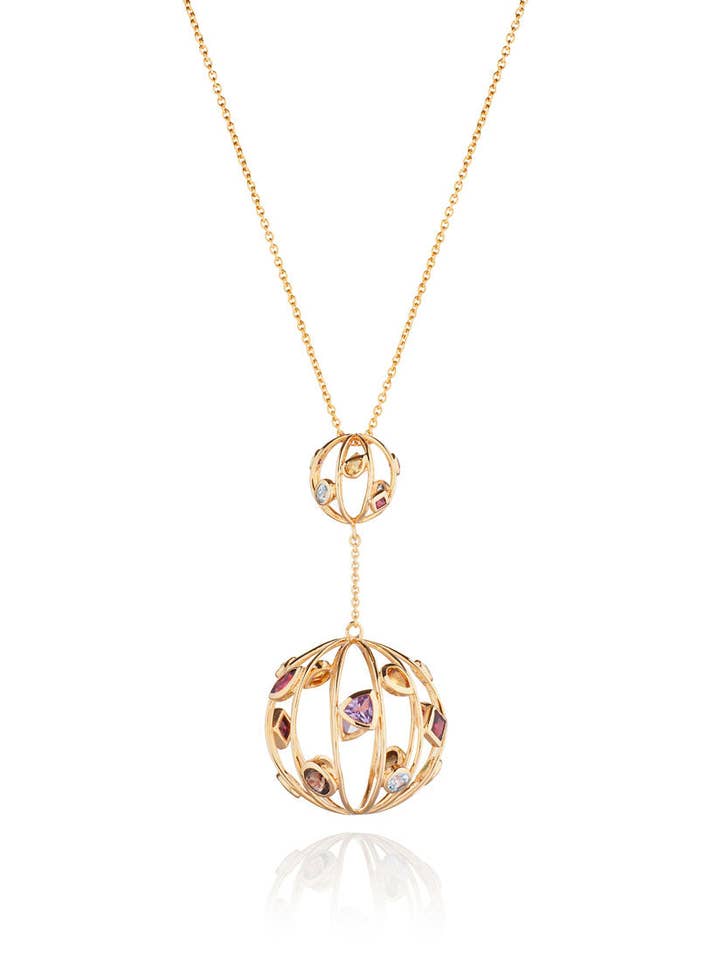 Divotra Gold Pendant with Blue Topaz Amethyst Rhodolite for wholesale by Manja